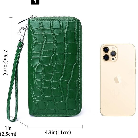 Women's Genuine Leather Wallet RFID Block Large Capacity Clutch Wristlet - Picture 4 of 6